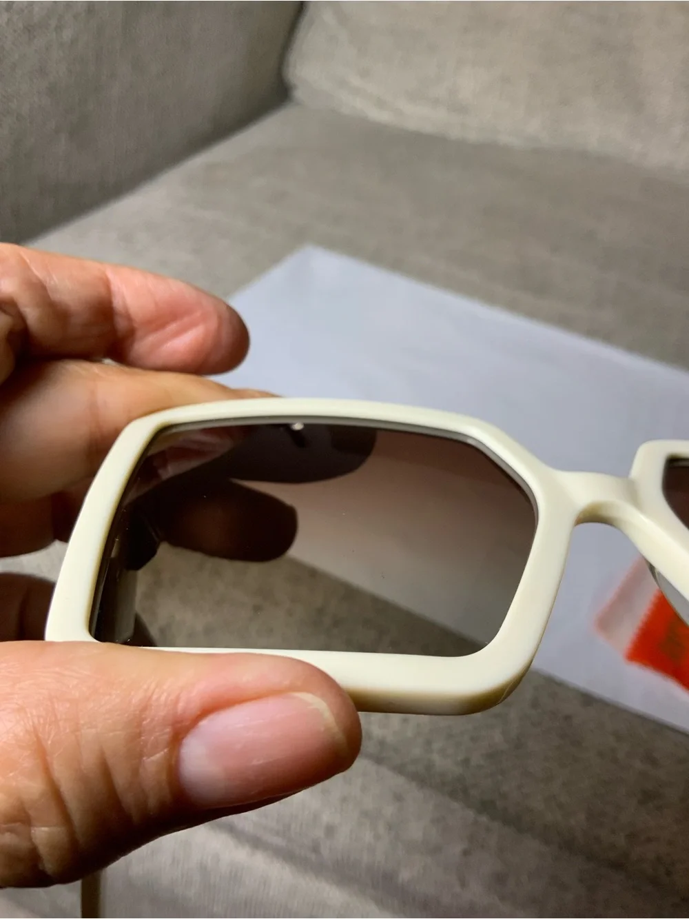 Quay Australia Cream Square Frame Sunglasses with Brown Gradient Lenses